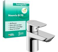 hansgrohe Neovis Q 71347000 Mitigeur de lavabo sans vidage, robinet de salle de bain avec bec hauteur 63 mm, mitigeur lavabo économe en eau (EcoSmart), chrome, 71347000