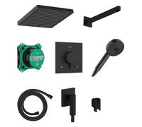 Hansgrohe Pulsify E - Set de douche avec thermostat encastré, avec corps d’encastrement, 26x26 cm, EcoSmart, noir mat 24625670