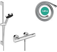 hansgrohe Pulsify S - Set de douche économie d'eau (EcoSmart+), Ensemble de douche avec mitigeur thermostatique Ecostat Fine, Douchette, Barre de douche 65cm, Flexible 160cm, Support, Chromé, 24262000