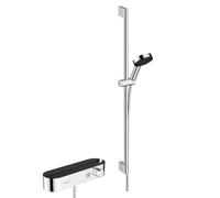 hansgrohe Pulsify S - Set de douche, Ensemble de douche avec mitigeur thermostatique, douchette, barre de douche 90cm, support et flexible de douche 160cm, Pommeau de douche avec 3 jets, Chromé