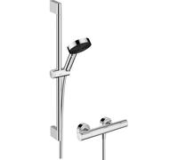 Hansgrohe Pulsify Select S Ensemble barre de douche - douchette à main - mitigeur de douche thermostatique - barre de douche - curseur - flexible de douche - barre chromée 65 cm chrome 24272000