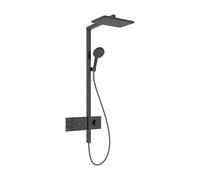 Hansgrohe Raindance Alive ensemble de douche pluie apparent - douche de tête rectangulaire 34 cm - barre de douche - noir chrome brossé - EcoSmart 24591340