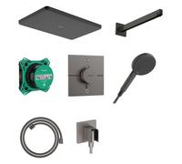 Hansgrohe Raindance Alive Q - Set de douche avec thermostat encastré, avec corps d’encastrement, 21x34 cm, 3 jets, chrome noir brossé 24620340
