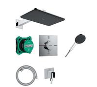 Hansgrohe Raindance Alive Q - Set de douche avec thermostat encastré, corps d’encastrement, 21x34 cm, 3 jets, chrome 24620000