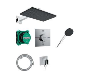 Hansgrohe Raindance Alive Q - Set de douche avec thermostat encastré, corps d’encastrement, 21x34 cm, 3 jets, chrome 24620000