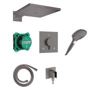 Hansgrohe Raindance E - Set de douche avec thermostat encastré, avec corps d’encastrement, 30x30 cm, 3 jets, chrome noir brossé 24623340