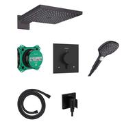 Hansgrohe Raindance E - Set de douche avec thermostat encastré, corps d’encastrement, 30x30 cm, 3 jets, noir mat 24623670