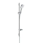 hansgrohe Raindance Select E Ensemble de douche 120 3 jet EcoSmart 9 l/min avec barre Unica'S puro 90 cm et porte-savon, blanc/chromé, 26623400