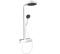 hansgrohe Rainfinity - Colonne de douche économie d'eau (EcoSmart) avec mitigeur thermostatique, douche pluie 250 mm, douchette, support, flexible, barre et douche de tête ronde, Blanc mat, 28742700