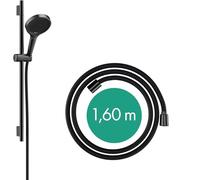 hansgrohe Rainfinity - Set de douche, Ensemble de douche avec douchette, barre 65cm, flexible de douche textile Designflex 160cm et support, Pommeau de douche avec 3 types de jet, Noir chromé brossé