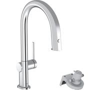 hansgrohe Robinet de cuisine Aqittura M91 avec filtre à eau 3 voies Robinet de cuisine avec bec Hauteur 210 mm avec boîte de tuyau, rotatif à 150°, extensible 1 type de jet Chromé