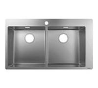 Hansgrohe S711-F765 évier intégré prépercés 43303800 inoxydable, 37x37cm, 2 piscines, trou de robinetterie