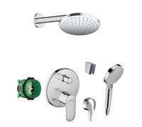 Hansgrohe - Set de douche avec mitigeur encastré, corps d’encastrement, diamètre 20 cm, 2 jets, chrome SANI21HHH012