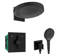 Hansgrohe - Set de douche avec mitigeur encastré, corps d’encastrement, diamètre 36 cm, 3 jets, noir mat SANI21HHH409