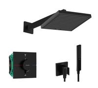 Hansgrohe - Set de douche avec thermostat encastré, corps d’encastrement, 26x26 cm, noir mat SANI21HHH403