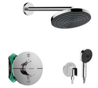 Hansgrohe - Set de douche avec thermostat encastré, corps d’encastrement, diamètre 26 cm, 3 jets, chrome SANI21HHH002