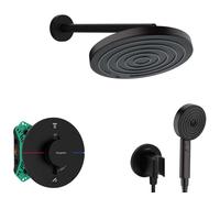 Hansgrohe - Set de douche avec thermostat encastré, corps d’encastrement, diamètre 26 cm, 3 jets, noir mat SANI21HHH402
