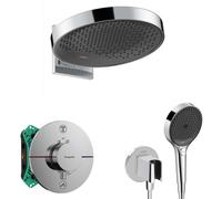 Hansgrohe - Set de douche avec thermostat encastré, corps d’encastrement, diamètre 36 cm, 3 jets, chrome SANI21HHH010