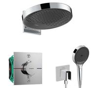 Hansgrohe - Set de douche avec thermostat encastré, corps d’encastrement, diamètre 36 cm, 3 jets, chrome SANI21HHH011