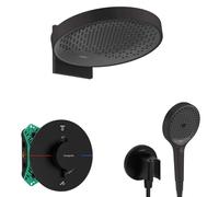 Hansgrohe - Set de douche avec thermostat encastré, corps d’encastrement, diamètre 36 cm, 3 jets, noir mat SANI21HHH410