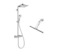 Hansgrohe Set de douche Crometta E 240 + cadeau gratuit raclette de douche avec crochet ventouse, transparent (27271000-LUX)