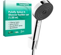 hansgrohe Set de Douche Pulsify S, Ensemble de Douche, Pommeau de Douche avec Support de Douche et Flexible 1,25 m, Douchette à Main avec 3 Types de Jet (Relaxation), Chromé, 24302000
