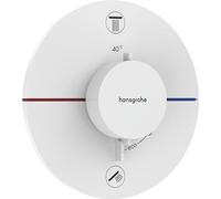 hansgrohe ShowerSelect Comfort S - Mitigeur thermostatique, Robinet encastré avec arrêt de sécurité (SafetyStop) à 40°C, Thermostat rond, 2 sorties, Blanc mat