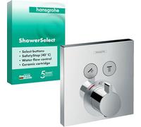 hansgrohe ShowerSelect - Mitigeur thermostatique, Robinet encastré avec arrêt de sécurité (SafetyStop) à 40°C, Thermostat carré, 2 sorties, Chromé, 15763000