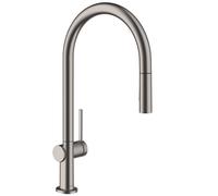 hansgrohe Talis M54 mitigeur monocommande de cuisine 210, douchette extractible, 2 jets, 72800340, Couleur: Chrome noir brossé