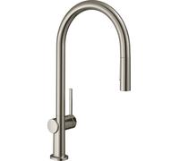 hansgrohe Talis M54 mitigeur monocommande de cuisine 210, douchette extractible, 2 jets, 72800800, Couleur: Finition en acier inoxydable