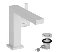 hansgrohe Tecturis E Fine Mitigeur monocommandé pour lavabo 110, saillie 155mm, garniture de vidage à tirette, CoolStart, EcoSmart+, 73023700, Couleur: Blanc mat