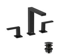 hansgrohe Tecturis E - Mitigeur de lavabo 3 trous avec vidage Push-Open, Robinet de salle de bain avec hauteur sous bec 150 mm, économie d'eau (EcoSmart+), Noir mat, 73030670