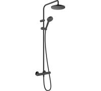 hansgrohe Vernis Blend 200 Colonne de douche à économie d'eau (EcoSmart) 9 l/min, avec mitigeur thermostatique, pommeau de douche, tuyau, barre, douche à effet pluie, 1 type de jet, noir mat