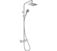 hansgrohe Vernis Shape - Colonne de douche avec mitigeur thermostatique, douche pluie (230 x 170mm) avec robinet, douchette, support, flexible douche, barre et douche de tête carrée, Chromé, 26286000