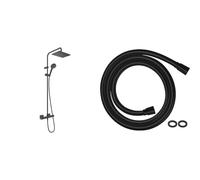 hansgrohe Vernis Shape - Colonne de douche avec mitigeur thermostatique, douche pluie avec robinet & Isiflex - Flexible de douche universel 1,60 m, tuyau de douche avec protection anti-pliure