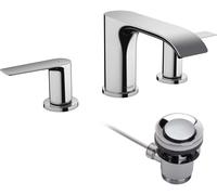 hansgrohe Vivenis robinetterie de lavabo 3 trous 90, avec vidage à tirette, portée 150mm, 75033000, Couleur: chrome