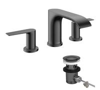 hansgrohe Vivenis robinetterie de lavabo 3 trous 90, avec vidage à tirette, portée 150mm, 75033340, Couleur: Chrome noir brossé