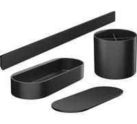hansgrohe WallStoris - Ensemble d'accessoires pour la salle de bain sans percage 4 pièces, Barre murale, Étagère salle de bain avec couvercle, Porte brosse à dents, Noir mat, 27968670