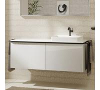 hansgrohe Xelu Q Meuble sous-lavabo, 1360x550, 2 tiroirs, pour console avec vasque à poser, poli, 54066670, Couleur: Meuble blanc brillant/poignÃ©e noir mat