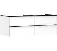 Hansgrohe Xelu Q Meuble sous-lavabo, 1360x550, 4 tiroirs, pour vasques à Poser, sans découpe de Siphon, 54086670, Couleur: Meuble Blanc Brillant/poignée Noir Mat