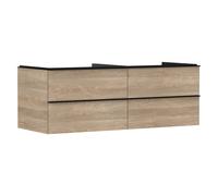hansgrohe Xelu Q Meuble sous-lavabo, 1360x550, 4 tiroirs, pour vasques à poser, sans découpe de siphon, 54088670, Couleur: Meuble chÃªne naturel/poignÃ©e noir mat