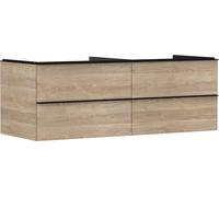 Hansgrohe Xelu Q Meuble sous-lavabo, 1360x550, 4 tiroirs, pour vasques à Poser, sans découpe de Siphon, 54088670, Couleur: Meuble chêne Naturel/poignée Noir Mat