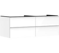Hansgrohe Xelu Q Meuble sous-lavabo, 1360x550, 4 tiroirs, pour vasques à Poser, sans découpe de Siphon, 54086000, Couleur: Meuble Blanc Brillant/poignée chromée