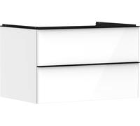 Hansgrohe Xelu Q Meuble sous-lavabo, 780x550, 2 tiroirs, pour Console avec Vasque à Poser, 54074670, Couleur: Meuble Blanc Brillant/poignée Noir Mat