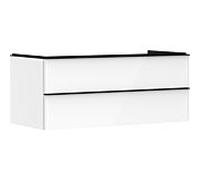 hansgrohe Xelu Q Meuble sous-lavabo, 1180x550, 2 tiroirs, pour vasques à poser, 54082670, Couleur: Meuble blanc brillant/poignÃ©e noir mat