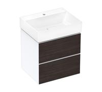 hansgrohe Xevolos E Armoire sous lavabo, 2 tiroirs, SoftClose, 580x475x555mm, pour lavabo, 54175730, Couleur: corps blanc mat, façade chêne foncé