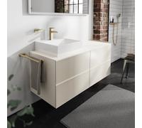 hansgrohe Xevolos E Meuble sous-lavabo, 4 tiroirs, 1 découpe à gauche, 1370x550x555mm, pour console avec vasque à poser à gauche, 54237790, Couleur: Corps beige sable mat, façade beige sable métallisé