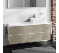 hansgrohe Xevolos E Meuble sous-lavabo, 4 tiroirs, 1 découpe à droite, 1370x550x555mm, pour console avec vasque à poser à droite, 54239390, Couleur: corps blanc mat, façade bronze structuré