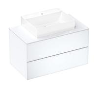 Hansgrohe Xevolos E Meuble sous-lavabo, 2 tiroirs, 1 découpe au Centre, 980x550x555mm, pour Plan de Toilette à Poser, 54190320, Couleur: Corps Blanc Mat, façade Blanc métallisé