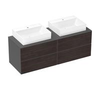 hansgrohe Xevolos E Meuble sous-lavabo, 4 tiroirs, 2 découpes, 1570x550x555mm, pour plan de toilette avec 2 vasques à poser, 54201730, Couleur: Corps gris ardoise mat, façade chêne foncé